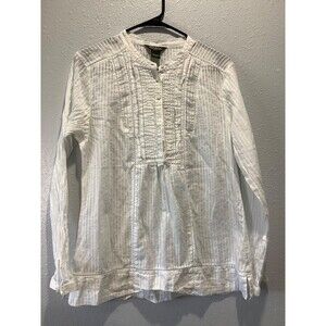 Eddie Bauer Shirt Women L Large White Button Up Collared tailoredFit Long Sleeve